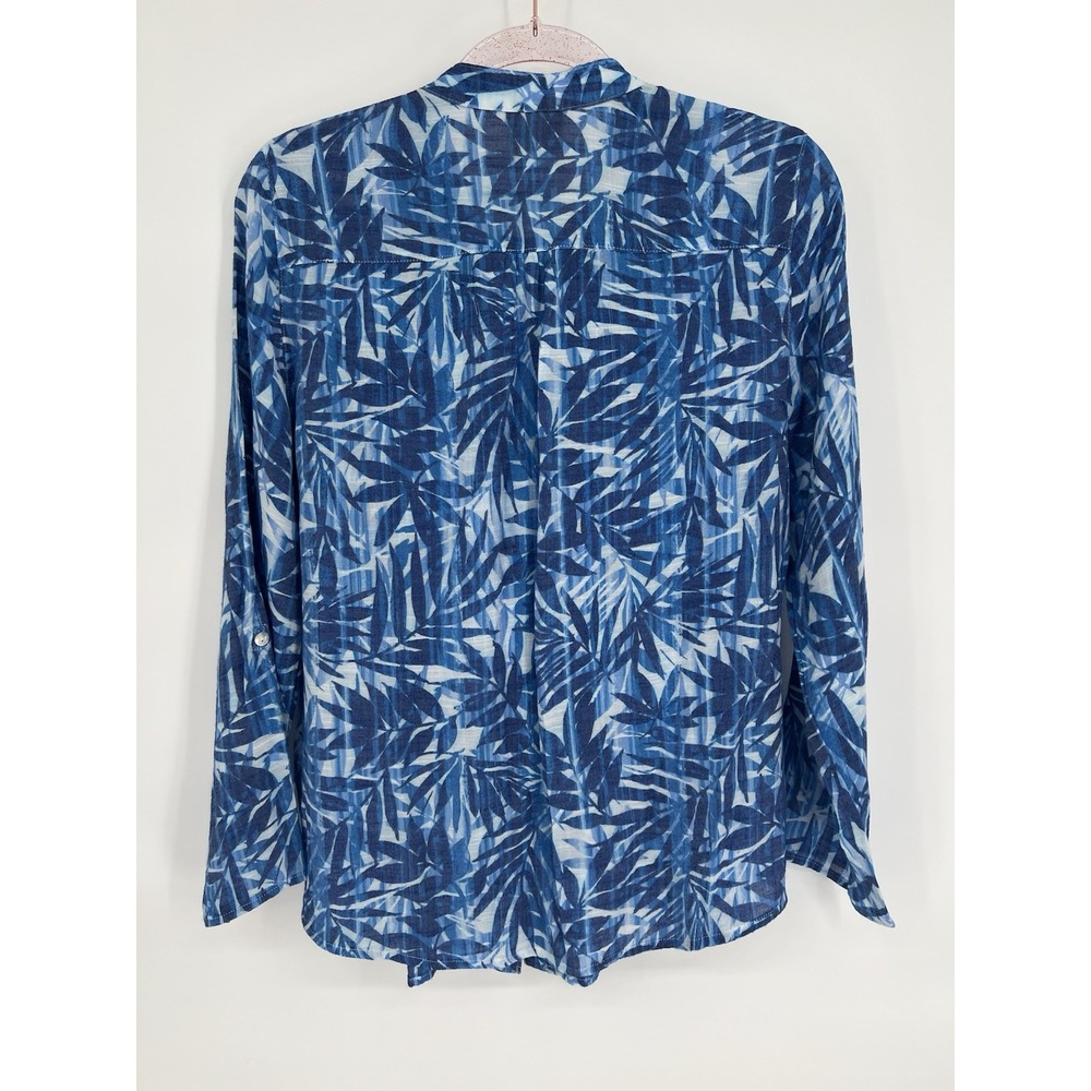 Ruby Rd Pleated Button Up Blouse Top Womens Sz Small Blue Leaf Romantic - Picture 4 of 12
